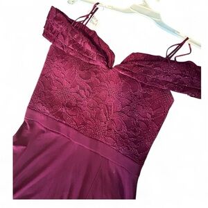 Night Way Collections Elegant Burgundy Lace Off-Shoulder Gown Valentines Glam